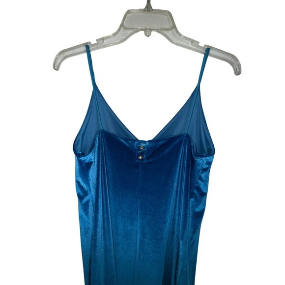 Zara‎ Blue Velvet Spaghetti Strap Midi Dress Size Large Rhinestone Sexy Stretch - Picture 3 of 8